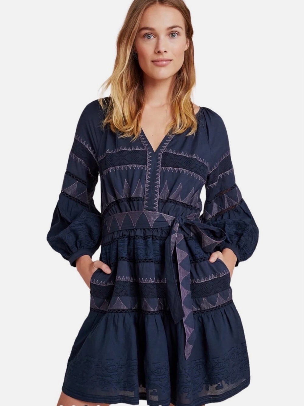 Anthropologie Skye Embroidered Mini Long Sleeve Dress